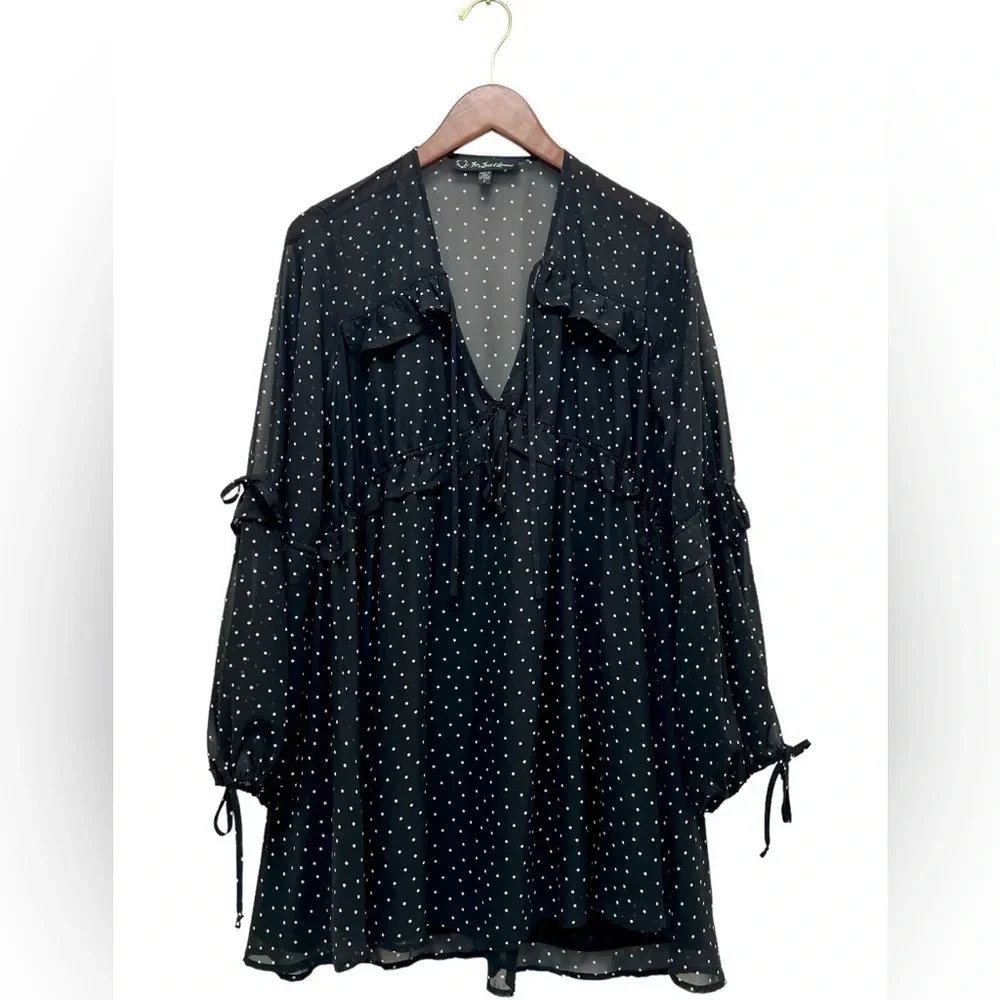 For Love & Lemons Truffles Polka Dot Babydoll Mini Dress Black Romantic Size S - Picture 2 of 11
